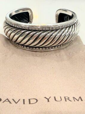 DAVID YURMAN NARROW SS & DIAMOND THOROUGHBRED CUFF BRACELET